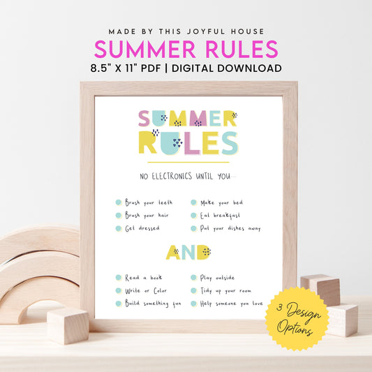 Summer Rules Printable  | PDF Digital Download